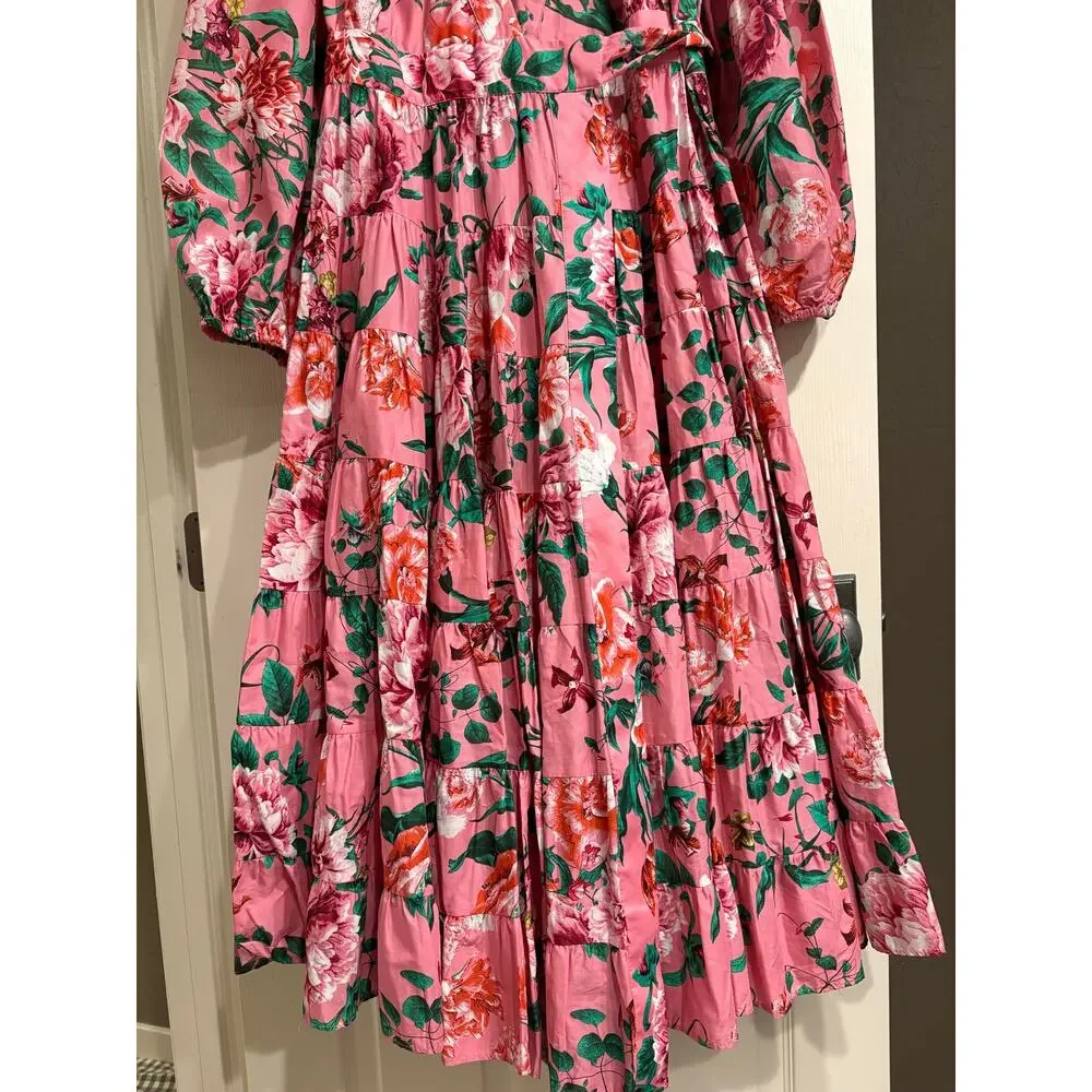 GIBSON LATIMER NWT Pink Floral Cotton Wrap Dress Size XL Spring Long Sleeve - Picture 3 of 7